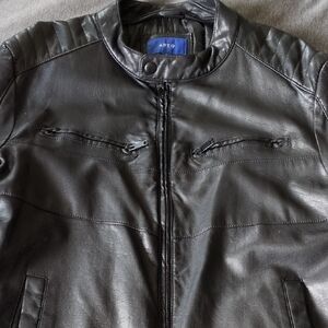 Apt. 9 Black Faux Leather Bomber Jacket With Detachable Hood